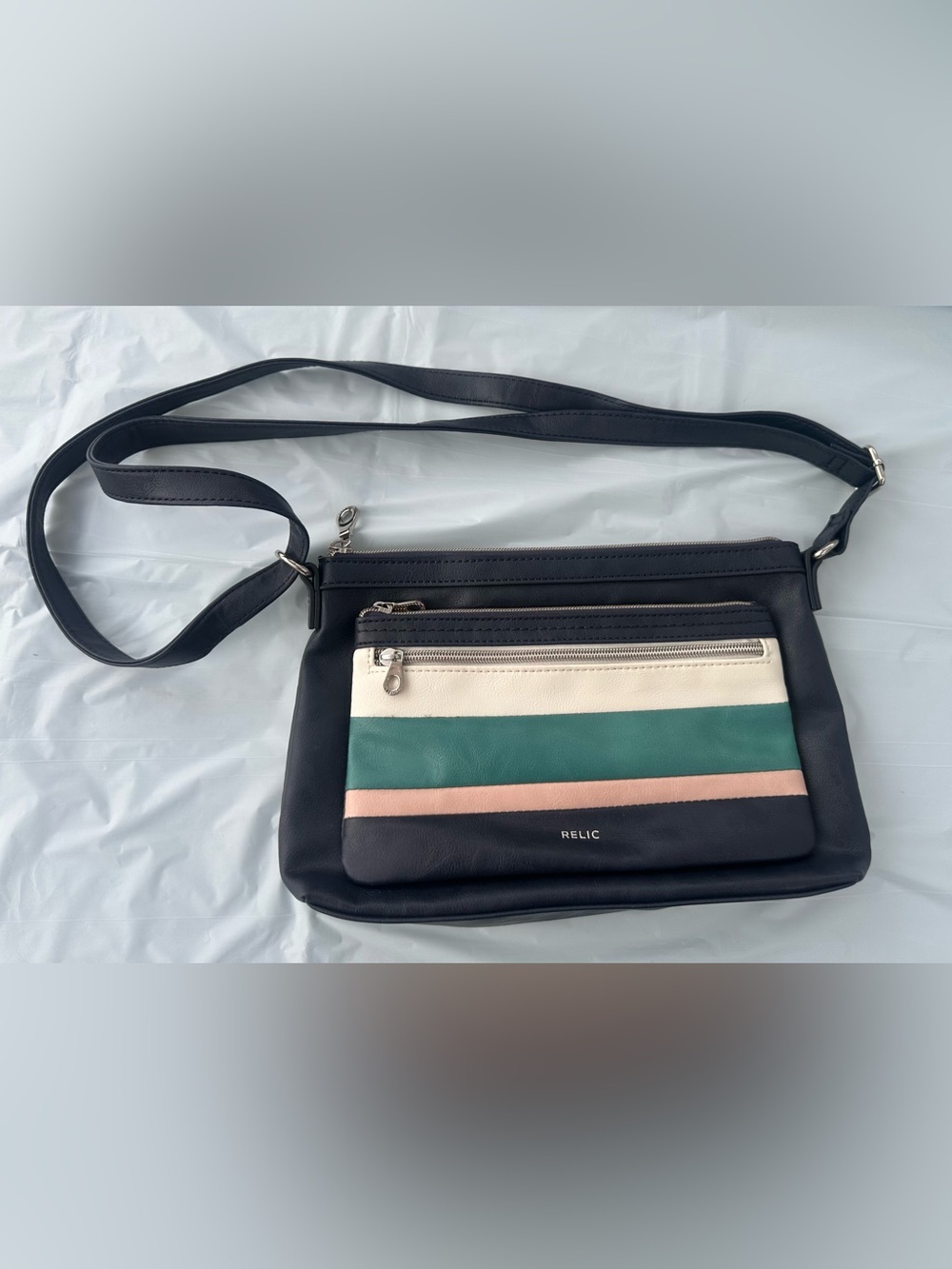 Relic Navy, Cream, Teal & Blush Striped Crossbody Bag